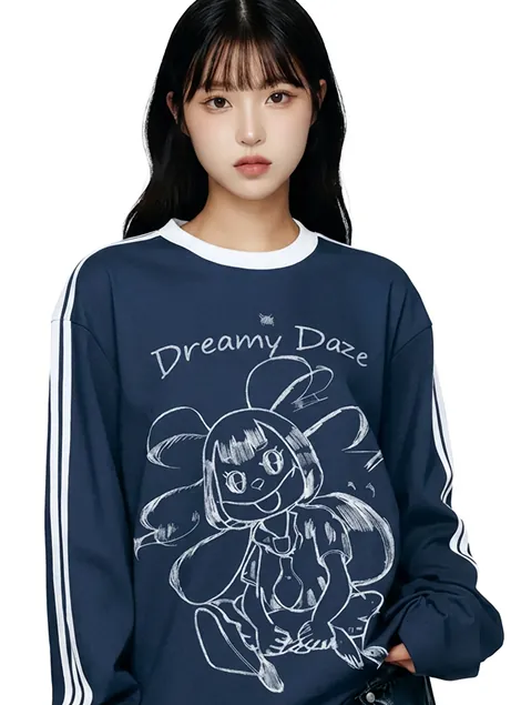 Dreamy Daze 일러스트의 네이비 스웨트셔츠